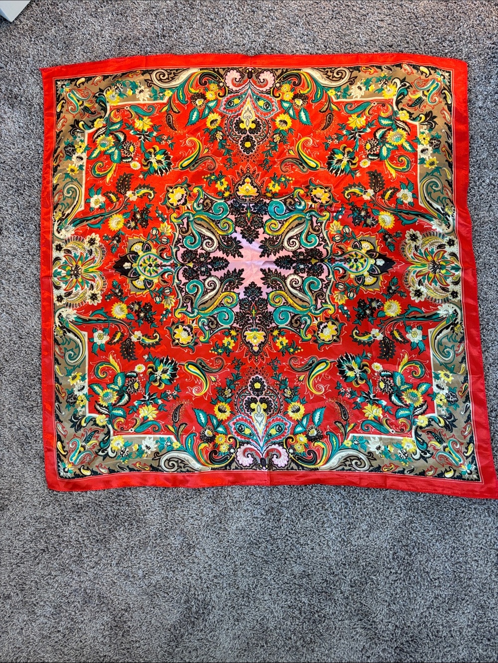 Red Pattern Silk Scarf - Picture 2 of 2
